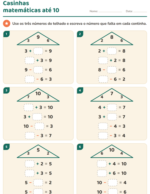Pré-visualização da ficha de Família de fatos para 1º ano do ensino fundamental