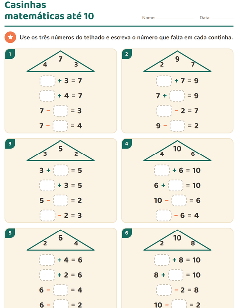 Pré-visualização da ficha de Família de fatos para 1º ano do ensino fundamental