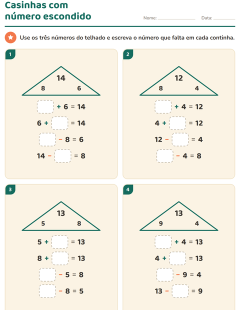 Pré-visualização da ficha de Família de fatos para 1º ano do ensino fundamental