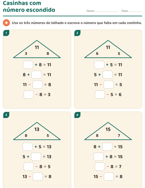 Pré-visualização da ficha de Família de fatos para 1º ano do ensino fundamental