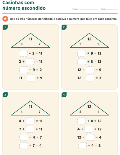 Pré-visualização da ficha de Família de fatos para 1º ano do ensino fundamental