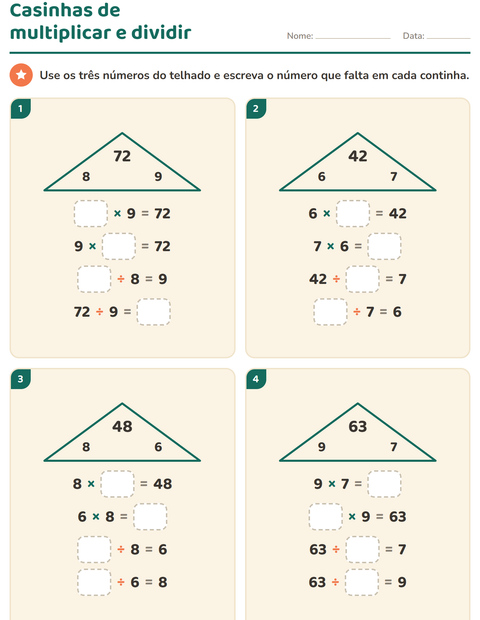 Pré-visualização da ficha de Família de fatos para 3º ano do ensino fundamental