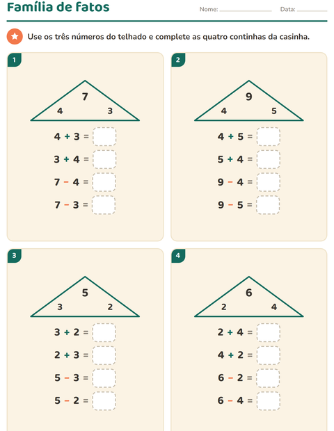 Pré-visualização da ficha de Família de fatos para 1º ano do ensino fundamental