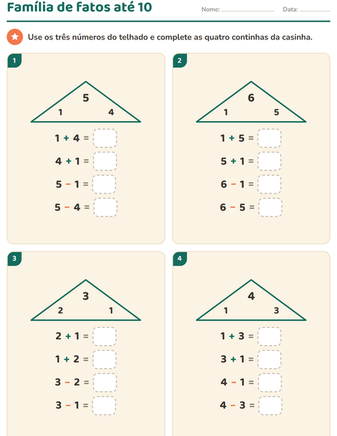 Pré-visualização da ficha de Família de fatos para 1º ano do ensino fundamental