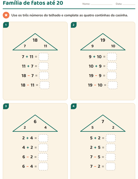 Pré-visualização da ficha de Família de fatos para 1º ano do ensino fundamental