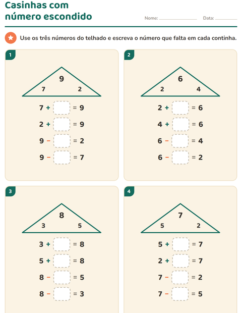 Pré-visualização da ficha de Família de fatos para 1º ano do ensino fundamental
