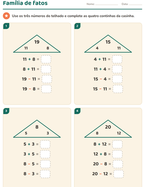 Pré-visualização da ficha de Família de fatos para 1º ano do ensino fundamental