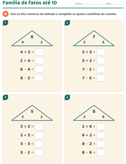 Pré-visualização da ficha de Família de fatos para 1º ano do ensino fundamental