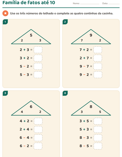 Pré-visualização da ficha de Família de fatos para 1º ano do ensino fundamental
