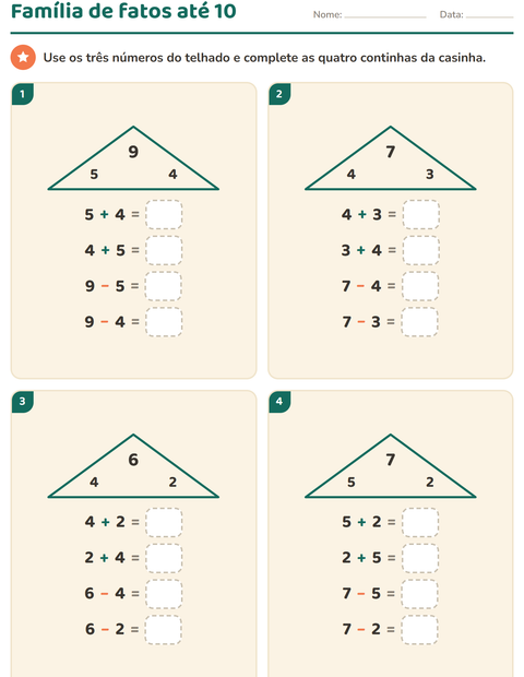 Pré-visualização da ficha de Família de fatos para 1º ano do ensino fundamental