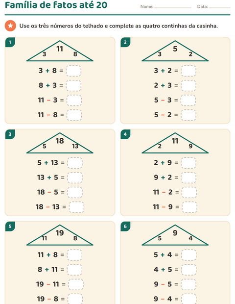 Pré-visualização da ficha de Família de fatos para 1º ano do ensino fundamental