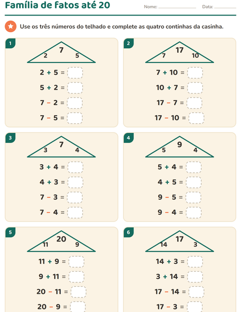 Pré-visualização da ficha de Família de fatos para 1º ano do ensino fundamental