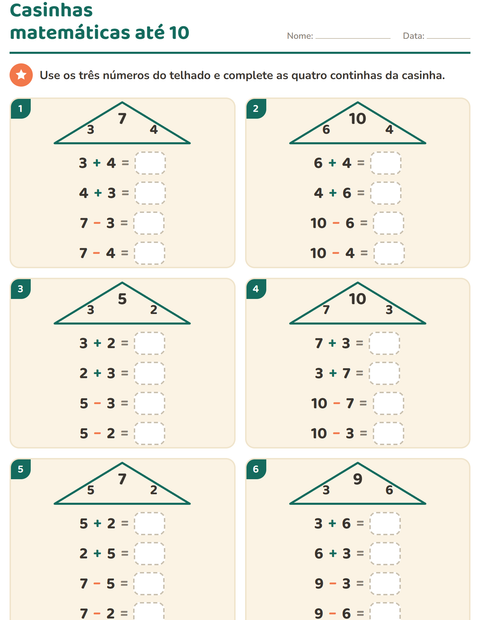 Pré-visualização da ficha de Família de fatos para 1º ano do ensino fundamental