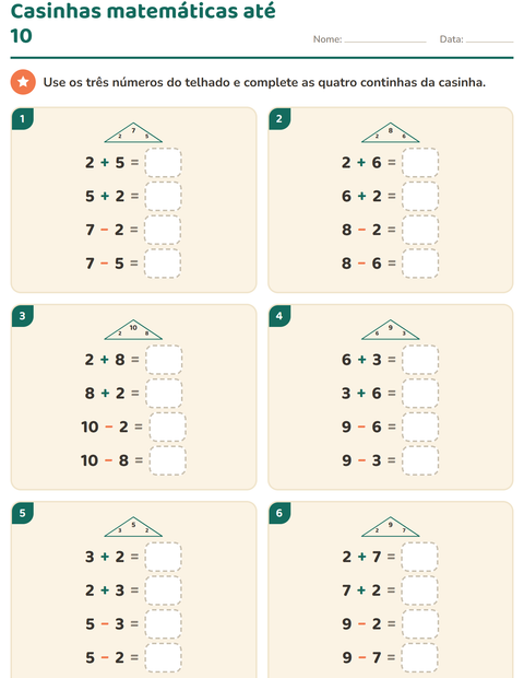 Casinhas matemáticas até 10: seis famílias para treinar