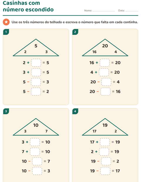Pré-visualização da ficha de Família de fatos para 1º ano do ensino fundamental