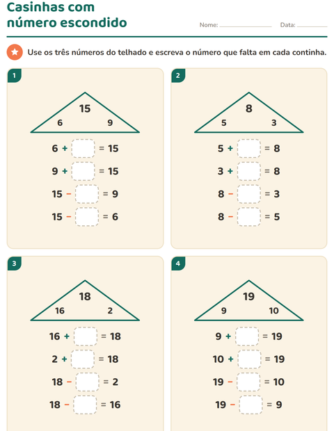 Pré-visualização da ficha de Família de fatos para 1º ano do ensino fundamental