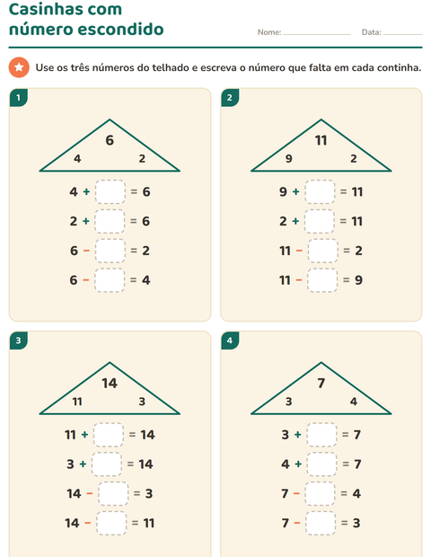 Pré-visualização da ficha de Família de fatos para 1º ano do ensino fundamental
