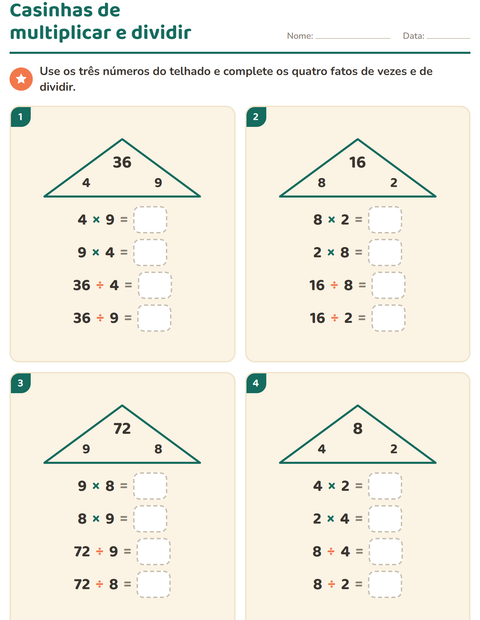 Pré-visualização da ficha de Família de fatos para 3º ano do ensino fundamental