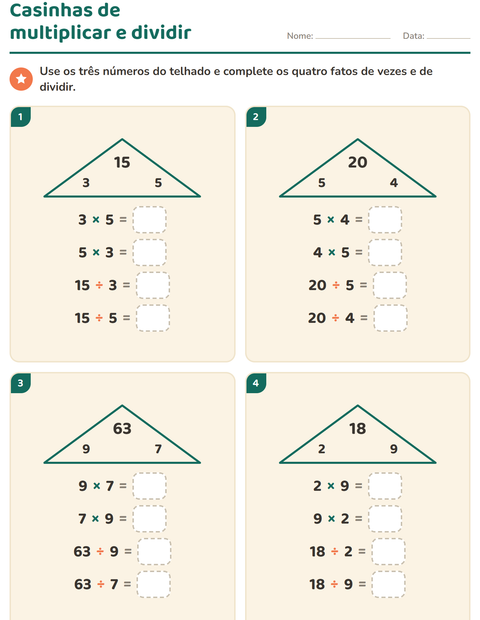 Pré-visualização da ficha de Família de fatos para 3º ano do ensino fundamental
