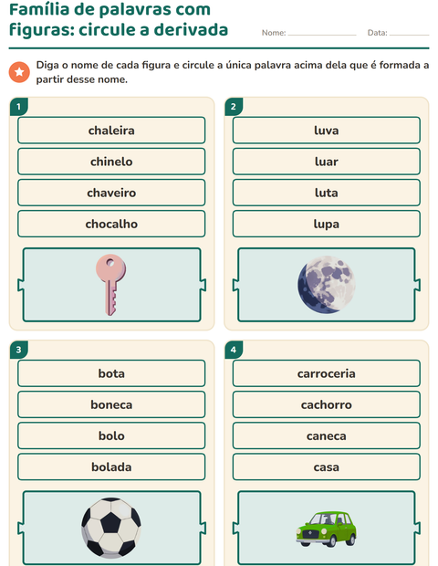Pré-visualização da ficha de Família de palavras para 1º ano do ensino fundamental