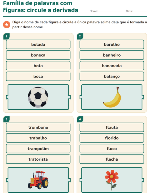 Pré-visualização da ficha de Família de palavras para 1º ano do ensino fundamental