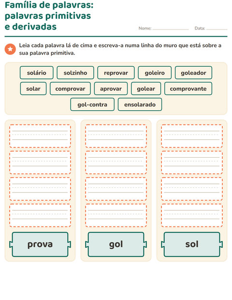 Pré-visualização da ficha de Família de palavras para 2º ano do ensino fundamental