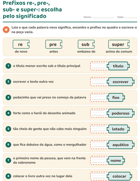 Pré-visualização da ficha de Família de palavras para 2º ano do ensino fundamental