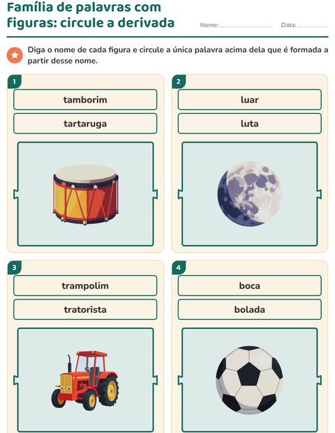 Pré-visualização da ficha de Família de palavras para 1º ano do ensino fundamental