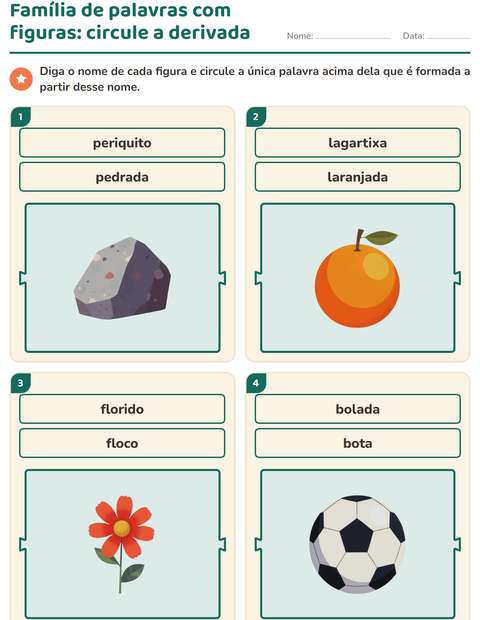 Pré-visualização da ficha de Família de palavras para 1º ano do ensino fundamental