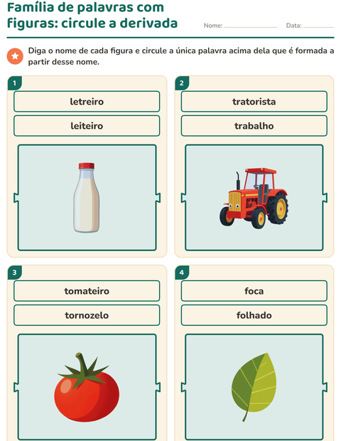 Pré-visualização da ficha de Família de palavras para 1º ano do ensino fundamental