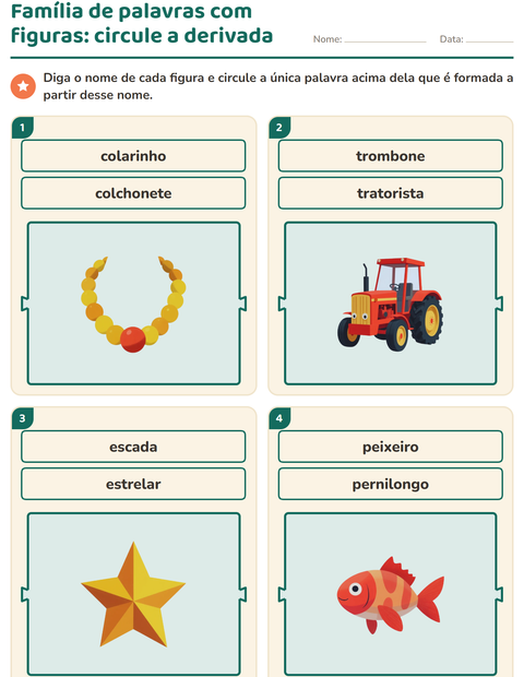 Pré-visualização da ficha de Família de palavras para 1º ano do ensino fundamental