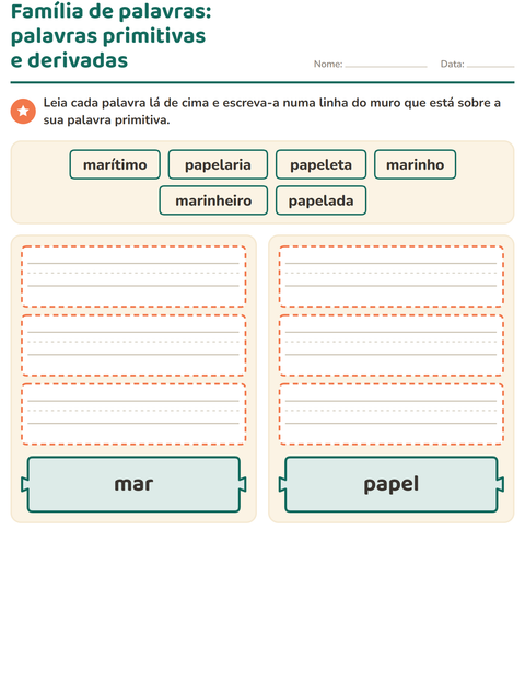 Pré-visualização da ficha de Família de palavras para 2º ano do ensino fundamental