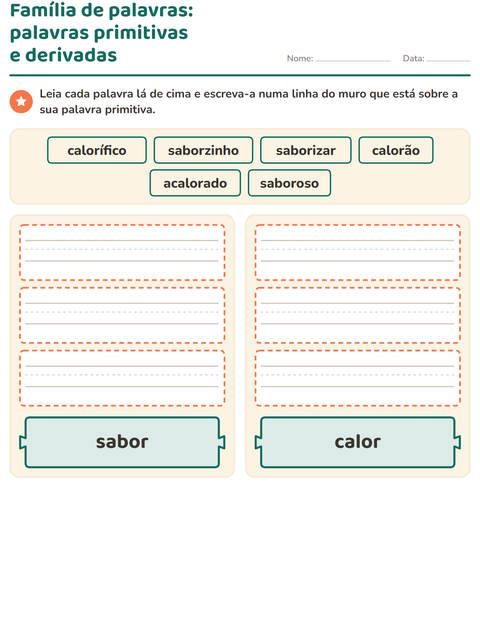 Pré-visualização da ficha de Família de palavras para 2º ano do ensino fundamental