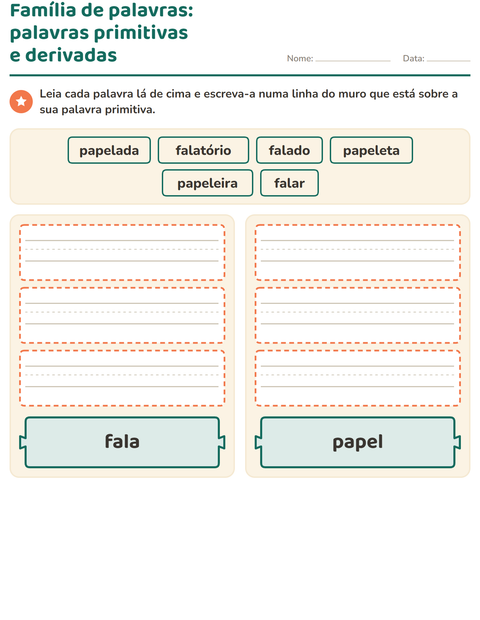 Pré-visualização da ficha de Família de palavras para 2º ano do ensino fundamental