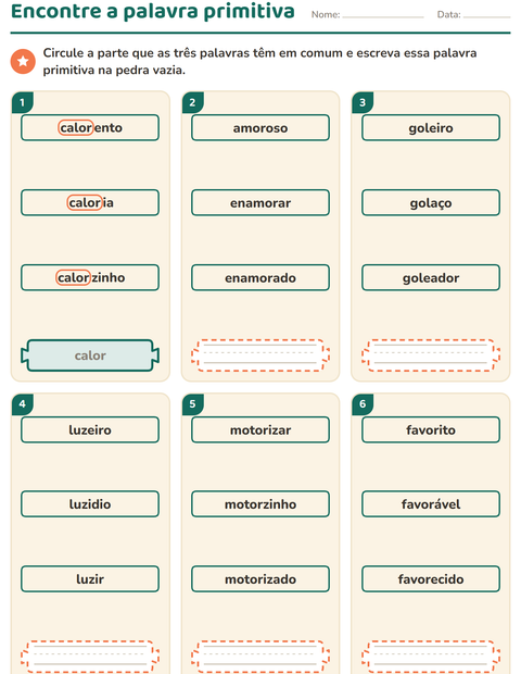 Pré-visualização da ficha de Família de palavras para 2º ano do ensino fundamental