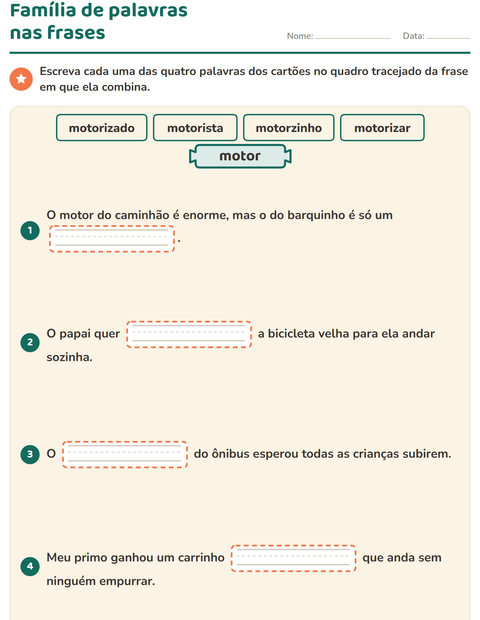 Pré-visualização da ficha de Família de palavras para 3º ano do ensino fundamental