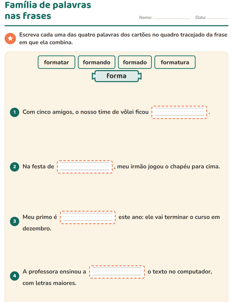 Pré-visualização da ficha de Família de palavras para 3º ano do ensino fundamental