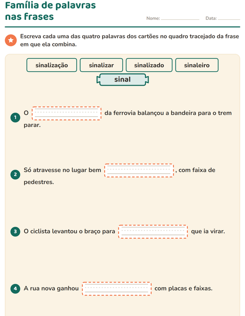 Pré-visualização da ficha de Família de palavras para 3º ano do ensino fundamental