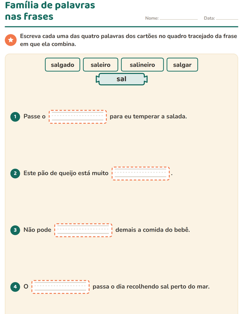 Pré-visualização da ficha de Família de palavras para 3º ano do ensino fundamental