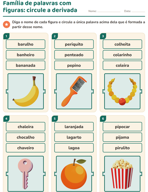 Pré-visualização da ficha de Família de palavras para 1º ano do ensino fundamental
