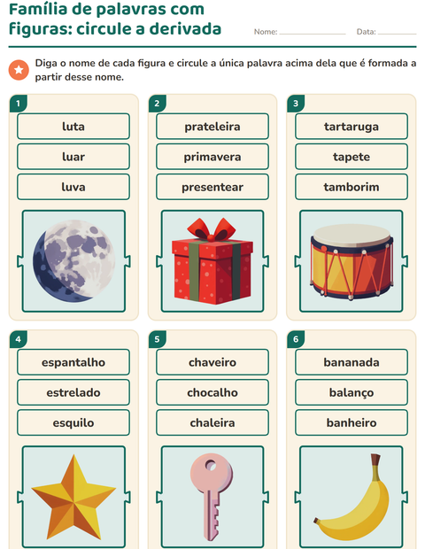 Pré-visualização da ficha de Família de palavras para 1º ano do ensino fundamental