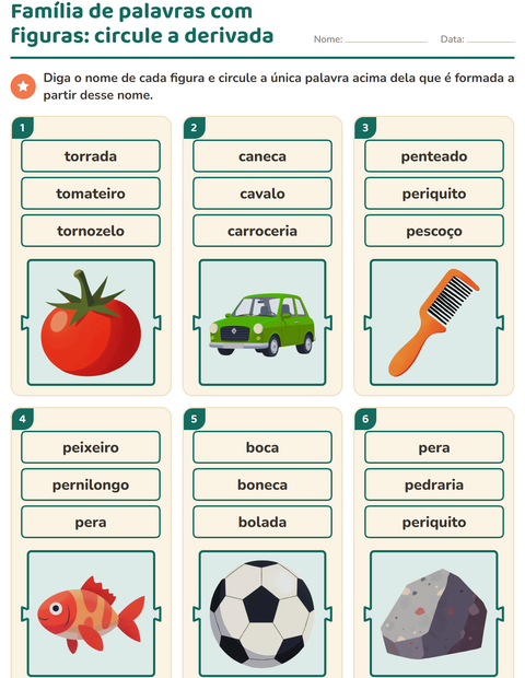 Pré-visualização da ficha de Família de palavras para 1º ano do ensino fundamental
