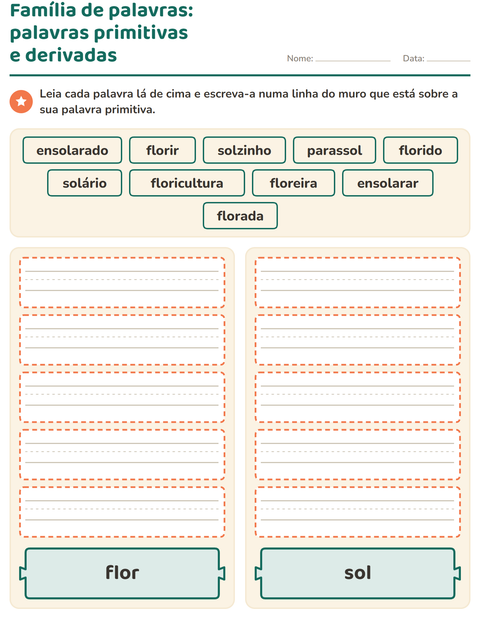 Prévia: Família de palavras: palavras primitivas e derivadas