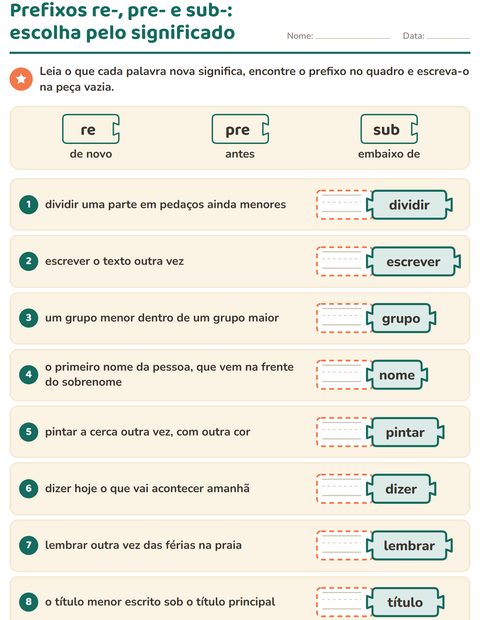 Pré-visualização da ficha de Família de palavras para 2º ano do ensino fundamental
