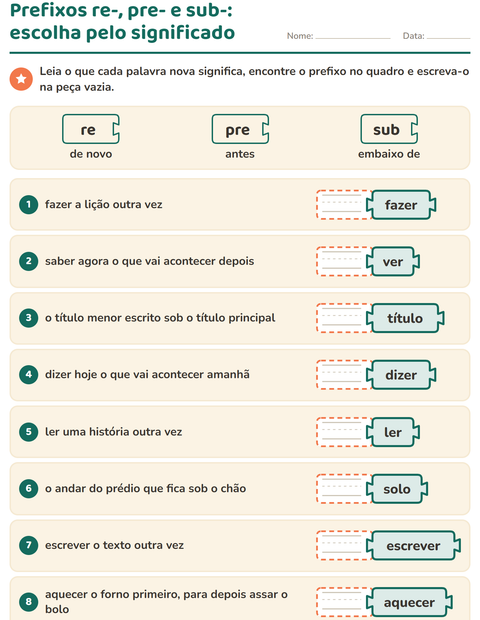 Prefixos re-, pre- e sub-: escolha pelo significado