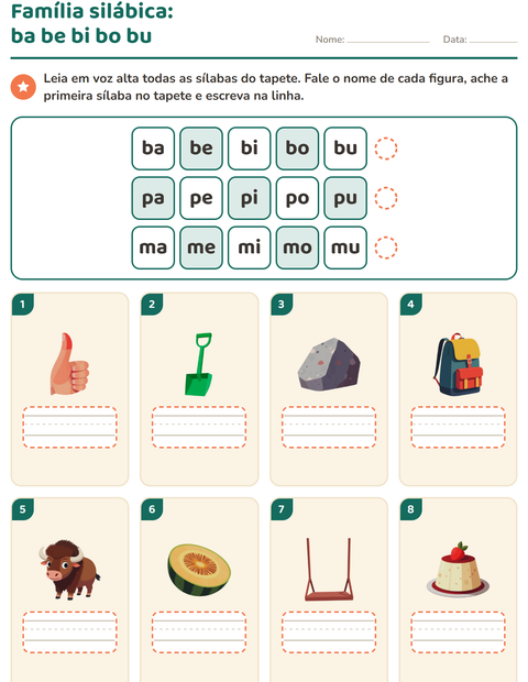 Pré-visualização da ficha de Família silábica para 1º ano do ensino fundamental