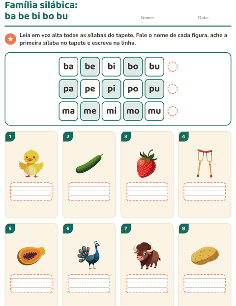 Pré-visualização da ficha de Família silábica para 1º ano do ensino fundamental