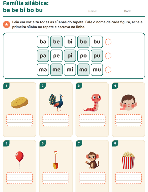 Pré-visualização da ficha de Família silábica para 1º ano do ensino fundamental