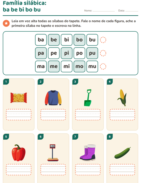 Pré-visualização da ficha de Família silábica para 1º ano do ensino fundamental