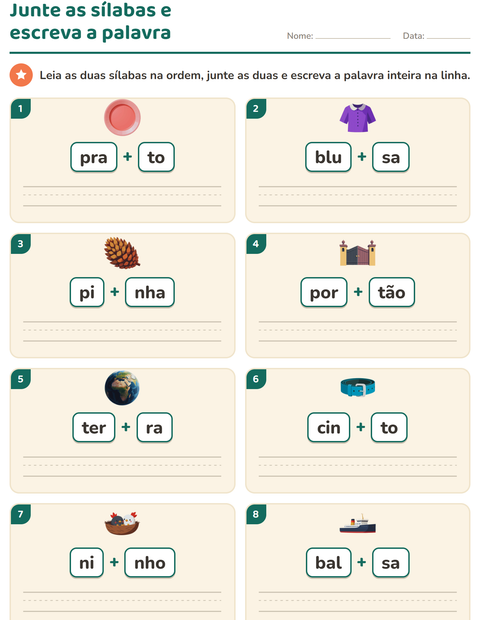 Pré-visualização da ficha de Família silábica para 1º ano do ensino fundamental
